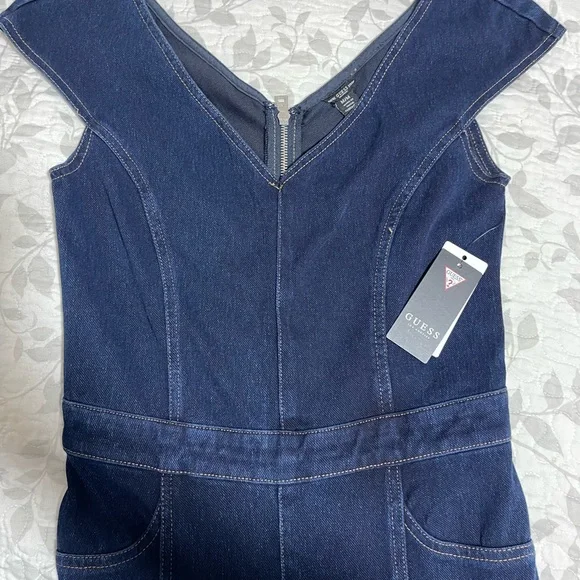 GUESS Navy Sleeveless Denim Jumpsuit - Picture 6 of 10
